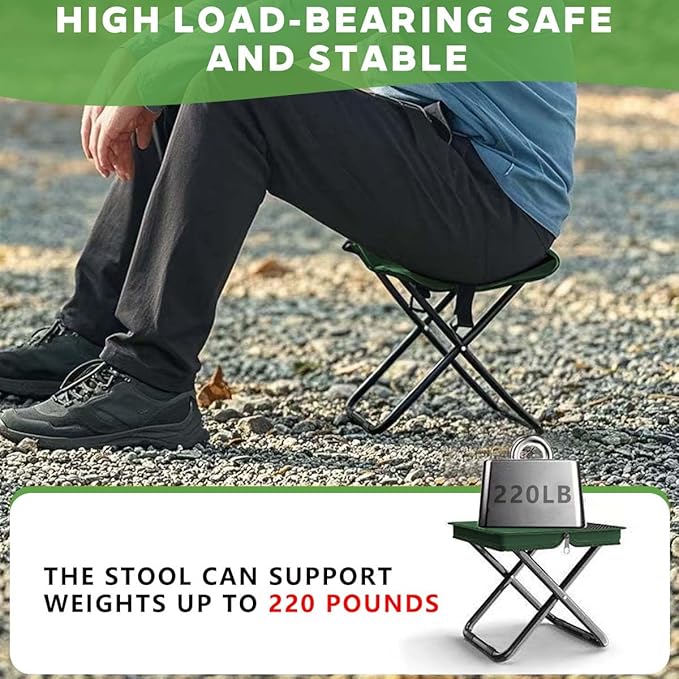 2-in-1 Collapsible Camping Stool & Sling Bag / 220LB Load Capacity Folding Portable Fishing Stool/Collapsible Stool for Camping, Hiking, Fishing, Gardening & Beach Outdoor Activities