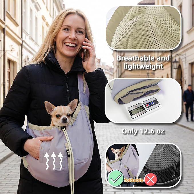 Dog Carrier Sling,Dog Carriers for Small Dogs & Cats Under 20 lbs,Puppy Carrying Backpack Pet Purse with Pockets,Adjustable Shoulder Strap,Hands Free for Travel (Purple)