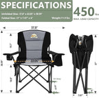 Colegence Oversized Folding Camping Chairs - 450 LBS Support Heavy Duty Camp Chair with Padded Cushion, Portable Outside Chairs with Carry Bag，Cooler, Cup Holder for Outdoor, Lawn, Sports - Black