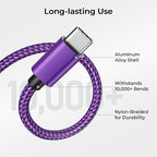 Basesailor for iPhone 17 16 Pro Max Charger Cord,USB to USB C Cable,Type C Charging Power Cord for Apple 17e 15 iPad 10 Air 4 5,Samsung Galaxy S26 S25 S24 S23,Purple,2Pack 6.6FT(2M)