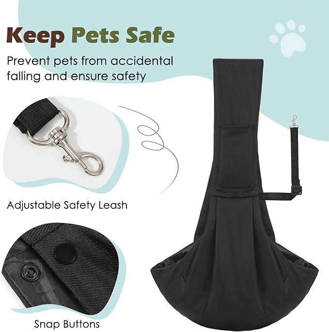 Pawaboo Small Dog Sling Carrier, Reversible Hands Free Dog Sling Carriers for Small Dogs and Cats, Puppy Slings Carrier with Safety Harness, Puppy Essentials, Black