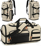 Searock 45L Gym Bag for Men, 3-In-1 Duffle Bag Backpack for Travel, Sports Duffel Bags for Gym Workout, Weekender Overnight Bag with Shoe Compartment, Wet Pocket, Khaki