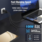 65W Super Fast Charger Type C for Samsung,3 Port 100W Quick Charging 3.0 USB C Block & 3/6/10/10FT Braided Type C Cord for Samsung Galaxy S26 Ultra/S26/S25 Ultra/iPhone 17 Pro/MacBook Pro/Air-Pink