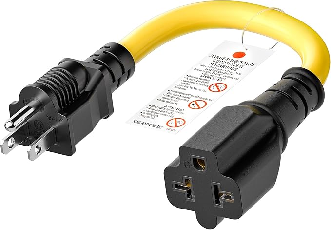 [4-in-1] 12AWG 15 Amp Household AC Plug to 20 Amp T Blade Adapter Cable, NEMA 5-15P to 5-15R/ 5-20R/ 6-15R/ 6-20R, 4 in 1 AC Adapter,15A 125V to 20A 250V Extension Cable, 1FT