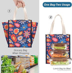 iknoe Insulated Lunch Bag for Women & Adults, 9L Foldable Wide-Open Cooler Bag with Pockets, Leakproof & Portable, for Picnic, Office, Beach(Blue flower)