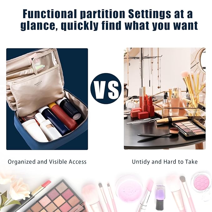 Queboom Travel Makeup Bag Cosmetic Bag Makeup Bag Toiletry bag for women and men (Navy blue)