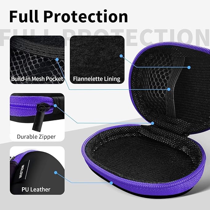 for Earbuds Carrying Case, Small Oval Storage Cases, Tech Pouch, Portable Storage Earbud Pouch Bag for Earbuds, in-Ear Headphones, Earphones, Headsets, Hearing Aids, USB Charging Cable, Purple1