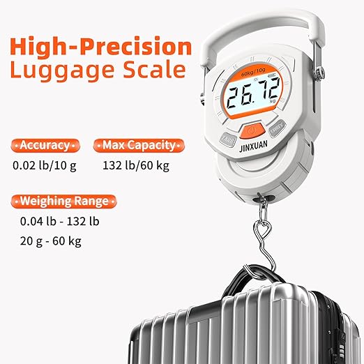 Fishing Scale Luggage Scale 132lb/60kg Digital Fish Scale, Fish Weight Scale with Backlit LCD Display, Luggage Weight Scale with 4 Units, 2 AAA Batteries, Hanging Scale for Fishermen Travelers