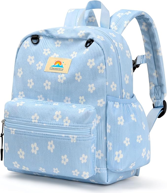 STEAMEDBUN Corduroy Toddler Backpack for Girls 2-4: Kids backpack for Boys Girls - 12 inch Preschool Kindergarten Backpacks - Floral