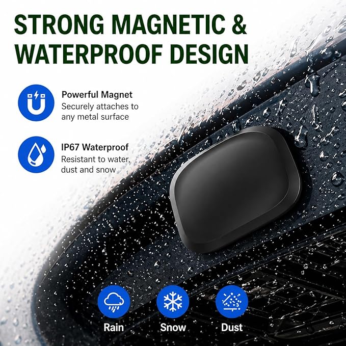 GPS Tracker for Vehicles(iOS Only),Magnetic Waterproof Car Tracker, No Monthly fees, Mini Portable GPS Tracker for Cars, Trucks, Motorcycle, Anti-Theft