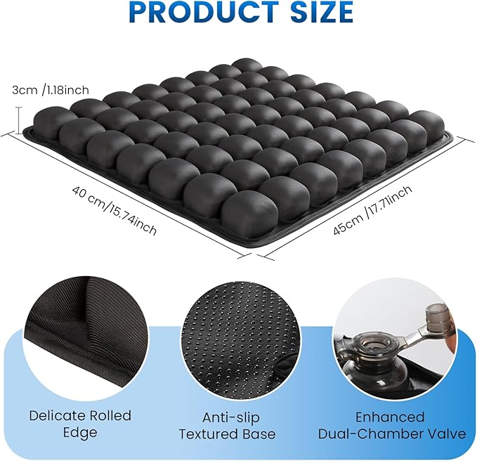 Sondor Travel Cushion, Airplane Seat Cushion for Long Flights, 56 Bubbles Portable Seat Cushion for Airplane, Inflatable Cushion for Office Chair, Wheelchair, Camping, Home Living (Black)