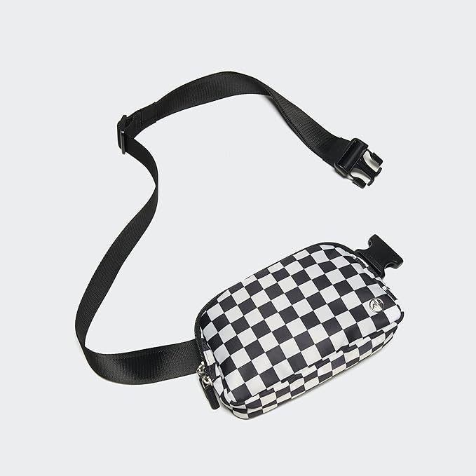 Pander Two Way Zipper Fanny Pack Nylon Everywhere Belt Bag for Women, Water Repellent Waist Packs, Crossbody Bags with Adjustable Strap (Checkered Black)