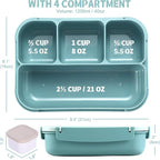 shell and turtle Bento Box Adult Lunch Box, Lunch Containers for Kids Girls Boys with 4 Compartments, Lunchable Food Container with Utensils, Sauce Jar, Muffin Liners, 40 Oz/5 Cup, Light Teal