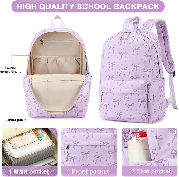 LOIDOU Backpack for Girls School Backpacks Bookbags for Elementary Middle School Women Laptop Backpacks (purple-1, L-17)
