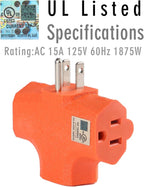 3 Way Plug Adapter - UL Listed - Outdoor Outlet Splitter 3 Prong - Electrical Outlet Extender, Wall Outlet Expander, Outdoor Heavy Duty Triple Plug Outlet Adapter，Cable connectors
