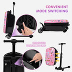 smilesun 4-in-1 Detachable Scooter Luggage for Kids & Teens, Foldable Hardside Ride On Suitcase with LED Wheels, Stylish and Safe Design(Pink)