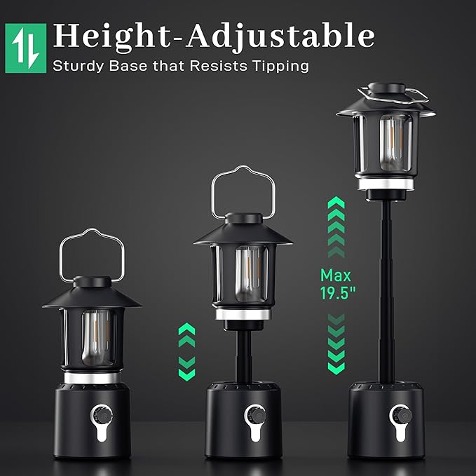 Camping Lantern Rechargeable, Telescopic 8000mAh Retro Waterproof Camping Light, Electric Lanterns for Power Outages, Vintage Hurricane Lamp for Tent Outdoor Patio RV Fishing