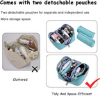 BOYATU Checkered Travel Makeup Bags: Vacation-Ready Light Blue Large Capacity Cosmetic Bag for Women - 3 Pcs Set Toiletry Organizer with Waterproof Leather - Easy to Clean Beach Trip Essential