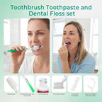 5 Sets Personal Hygiene Kit Bulk,10-IN-1 Green Individually Wrapped Disposable Travel Toothbrushes and Hotel Vanity Set Basic Toiletry Supplies for Homeless,Guests,Charity