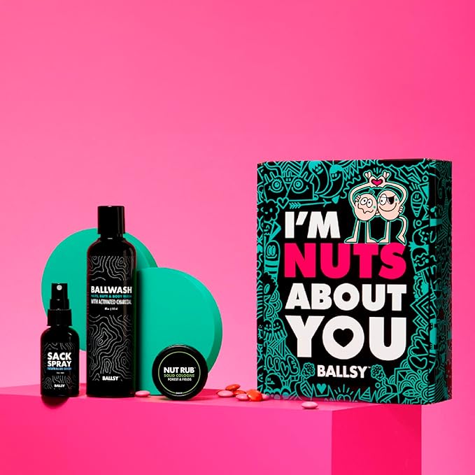 Ballsy Nuts About You Sack Pack, Men's Fresh Kit, Gift for Valentine's Day, Includes Ballwash, Sack Spray and NutRub, Forest & Fields
