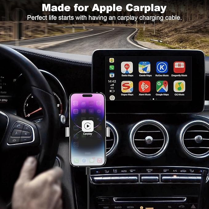 Cveael Car Carplay Cable, 3FT USB A to Lightning Cable Compatible for iPhone 14 13 12 11 Pro Max XR XS X 8 7 6 Plus SE iPad Charger Car Charging Cord (Black)