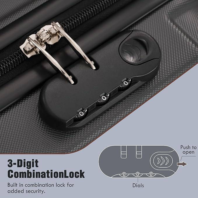 Merax Luggage Sets,Hardcase Suitcase with Bags,6 Piece Lightweight Carry on Luggagewith Double Spinner Wheels Lock,16+20+24+28 inches,charcoal