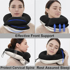 BUYUE Travel Neck Pillows for Airplanes, Memory Foam 360° Head Support Sleep for Long Flight, Skin-Friendly & Breathable, Kit with Eye Mask, Earplugs and Storage Bag (Adult, Black, 90+ lbs)