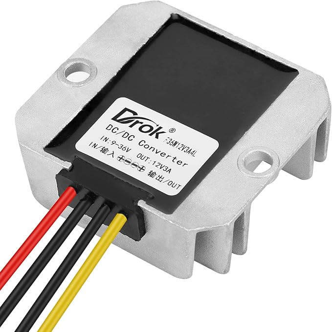 DROK Boost Buck Converter 9V-36V to 12V 3A 36W Aluminium Shell Waterproof Auto Step Up Down Voltage Regulator 12V Volt Transformer for Car Audio Solar Power System LCD Television LED Display Screen