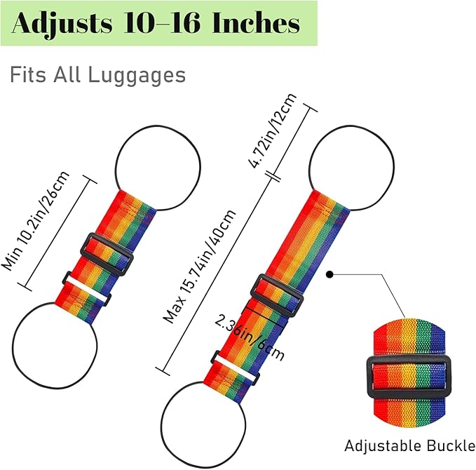 Multi Use Strong Adjustable Luggage Connector Straps for Suitcases,2 Pack Flexible Luggage Accessories Elastic Fastening Bag Strap (Rainbow)