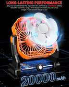 Portable Camping Fan,20000mAh Rechargeable Battery Powered Fan with LED Lantern, USB-C Battery Operated Fans,Ultra Quiet, for Outdoor Indoor Use,Travel, Tent,Beach, Picnic,Barbecue, Fishing,Home
