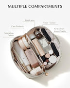 EACHY Travel Makeup Bag, Large Capacity Cosmetic Bag for Women, Waterproof PU Leather, Flat Open Portable Toiletry Bag for Skincare, Brushes & Travel Essentials