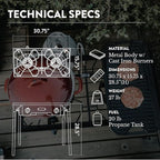 Gas One Propane Double Burner Two Burner Camp Stove with Windscreen Outdoor High Pressure Propane 2 Burner Adjustable PSI Regulator and 4ft Steel Braided Hose With Removable Legs
