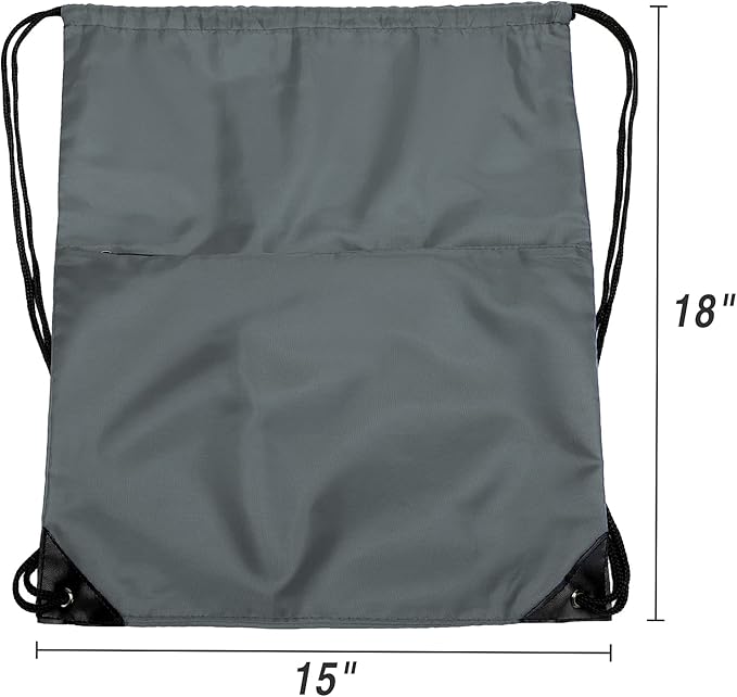 Drawstring Backpack Sports Water Resistant String Bag Sport Gym Sackpack for Women Men Large with Zipper, Grey