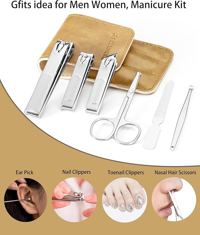 6-Piece Nail Clippers Set for Men Toe and Fingernail Clippers Kit with Travel Case Mens Manicure Nail Grooming Kits Gift for Dad Husband Boyfriend Men’s Personal Care Essentials