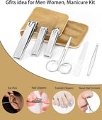 6-Piece Nail Clippers Set for Men Toe and Fingernail Clippers Kit with Travel Case Mens Manicure Nail Grooming Kits Gift for Dad Husband Boyfriend Men’s Personal Care Essentials