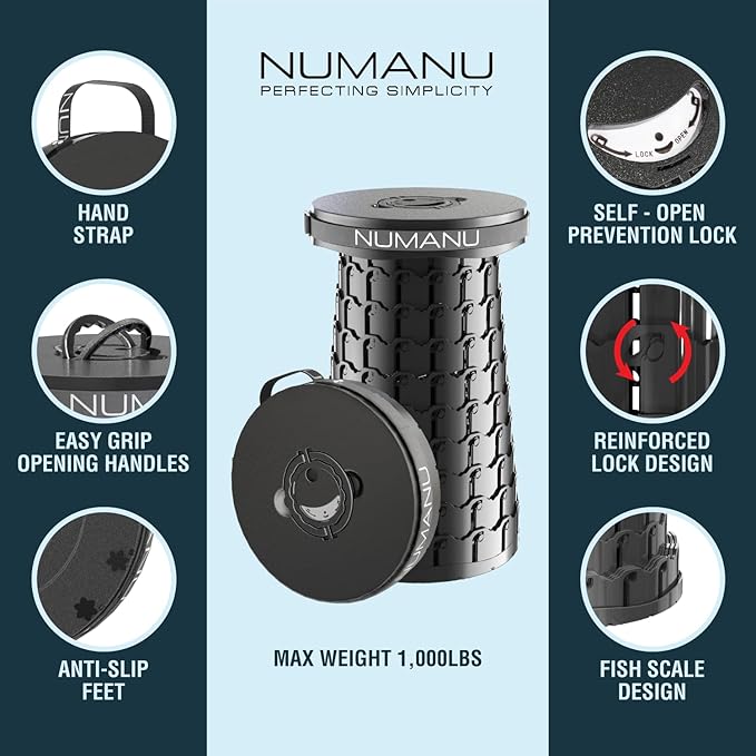 NUMANU 2026 Upgraded XXL Collapsible Stool 19.7", 1000lbs Max Weight, Wider & Taller Pop Up Seat, Heavy Duty Portable Retractable Folding Chair or Travel Foot Rest, Gift for Camping & Outdoors