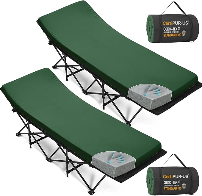 CYMULA Camping Cot Mattress 2in Memory Foam Sleeping Pad,Soft Warm Non-Slip Camping Mattress Topper with Retaining for Adults,Portable Roll up Pad for Travel（only Mattress）