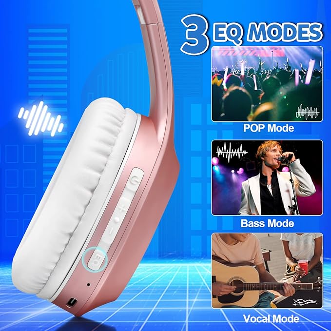 Rydohi Wireless Bluetooth Headphones Over Ear 68H Playtime HiFi Stereo Headset with Microphone and 3EQ Modes Foldable Bluetooth V5.3 Headphones for Travel Smartphone Computer Laptop