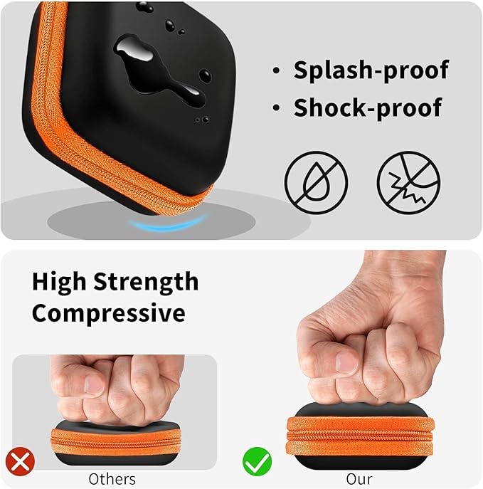 Square Earbud Case Portable EVA Carrying Case Storage Bag Tech Pouch Cell Phone Accessories Organizer with Carabiner for Earphone, Earbud, Earpieces, SD Memory Card, Camera Chips, Orange1