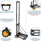 Mount-It! Folding Luggage Cart and Dolly | 77 Lb Capacity | Portable Lightweight Luggage Trolley Cart with Telescoping Handle and 4 Rubber Wheels | Steel Frame