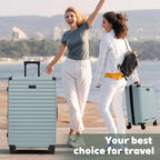 5 Piece Luggage Set w/TSA Locks & USB Port, Front Opening Hard Shell Luggage Sets, Expandable Suitcase Set with Wheels and Cup Holder(20"/24"/28") (Light Blue)