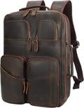 TIDING Full Grain Leather 15.6" Laptop Backpack for Men Multi Pockets Casual Daypack Business Travel Rucksack