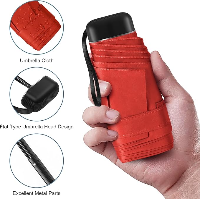 Compact Travel Umbrella with Case - Mini Umbrella for Purse, Small Lightweight &Tiny Design Perfect for Parasol Outdoor Sun&Rain Umbrellas