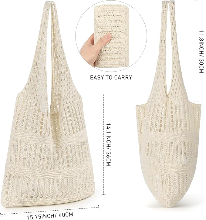 WantGor Crochet Bags, Beach Mesh Tote Bag Womens Shoulder Shopping Handbag Casual Travel Totes Bag Foldable Hobo Bags