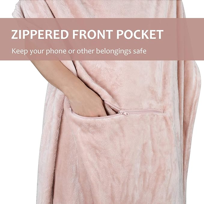 Tirrinia Travel Blanket Pillow - Wearable Airplane Blanket with Feet Pockets for Long Flights, Airplane Accessories Blanket Robe for Women and Men, Gift for Her