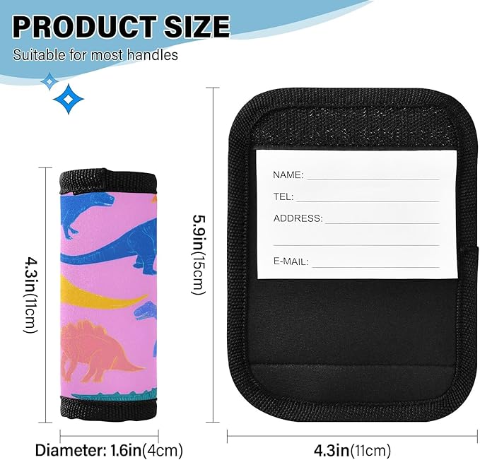 Dinosaur Hotpink Luggage Handle Wrap for Suitcase Luggage Tags Handle Covers Identifiers Soft Decorations Travel Accessories 2 Pack