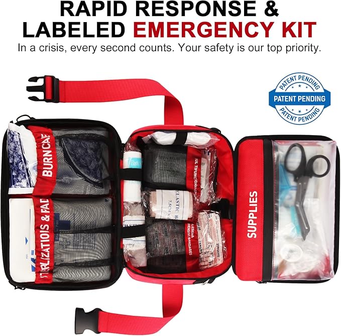Premium 516 Piece First Aid Kit for Car, FSA Eligible HSA Store Waterproof Compact Labeled First Aid Bag with Molle Shoulder Strap, Emergency Kit for Home, Travel, Hiking, Camping, Survival