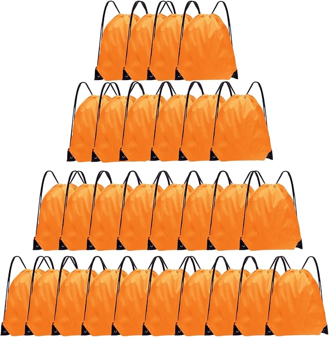 Grneric Drawstring Backpack Bulk 28 PCS Drawstring Bags String Backpack Cinch Bag Sackpack for Men Women Gym (Orange)