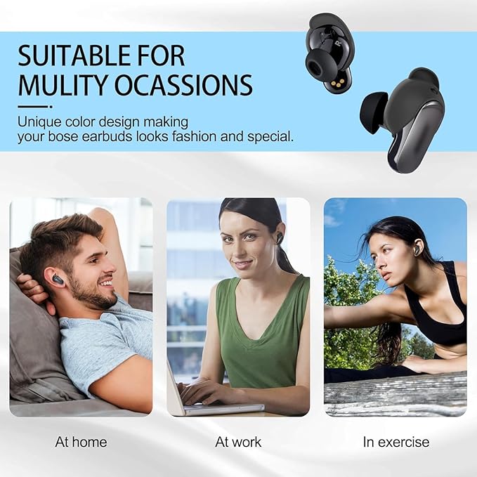 [3 Pairs] Ear Tips Cover for Bose QuietComfort Earbuds II (2022) &Bose QuietComfort Ultra Earbuds (2023), Silicone Sport Ear Hook Cover, Anti-Slip Replacement Eartip Accessories (S,M,L) (Black)