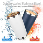 20 oz Tumbler with Lids and Straws, Stainless Steel Insulated Travel Coffee Mug, Double Wall Vacuum Insulated Tumblers, Powder Coated Coffee Tumbler for Cold & Hot Drinks (White)